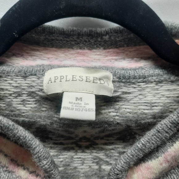 VTG Appleseed 100% Lambswool CreamGrayPink Snowflake Nordic Faire Isle Sweater M - Picture 3 of 4